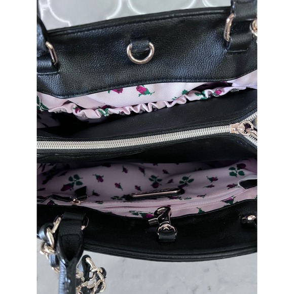 Betsey Johnson Glam Garden Striped Rose Satchel Large Bow Jeweled Crossbody Bag - Picture 8 of 16